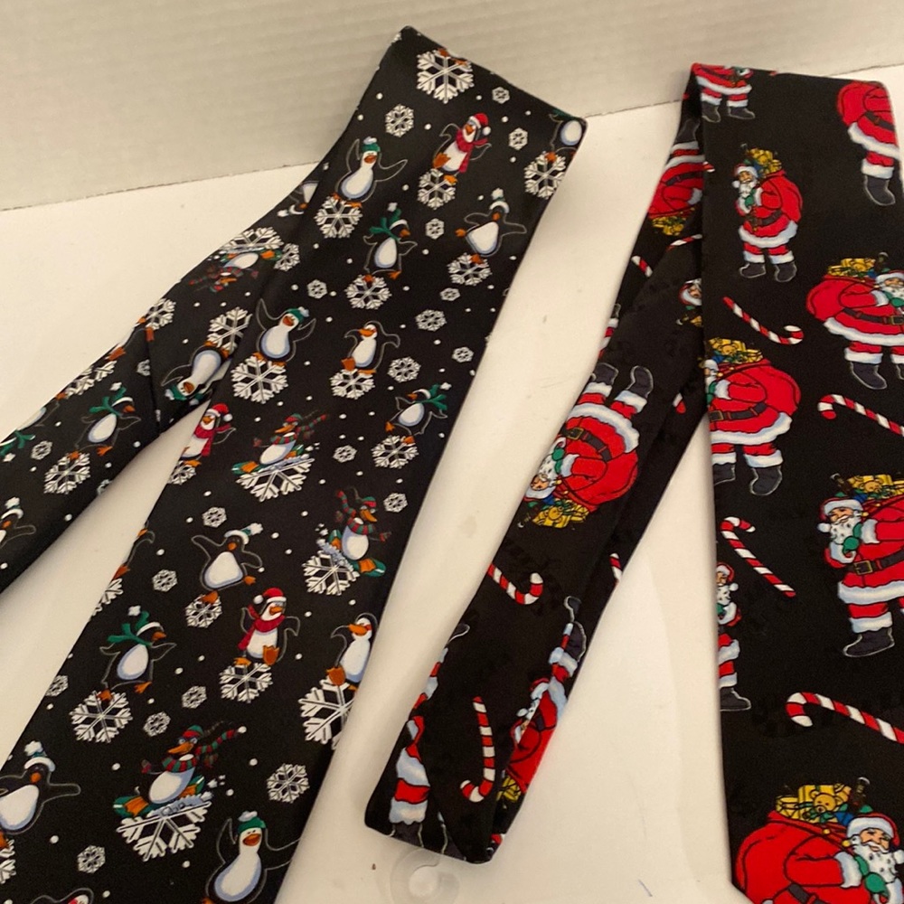 Christmas neckties Santa Claus and Christmas penguin
